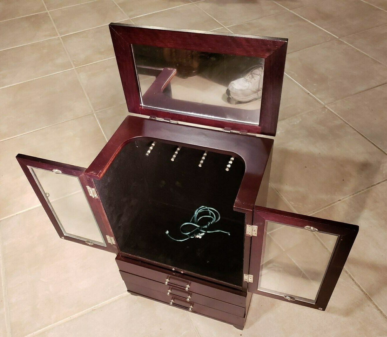 Miniature ArmoireStyle Wood Jewelry Box For Dresser Top eBay