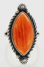 Navajo Handmade Sterling Silver with Spiny Oyster Shell Ring Size 7.5 R Shakey