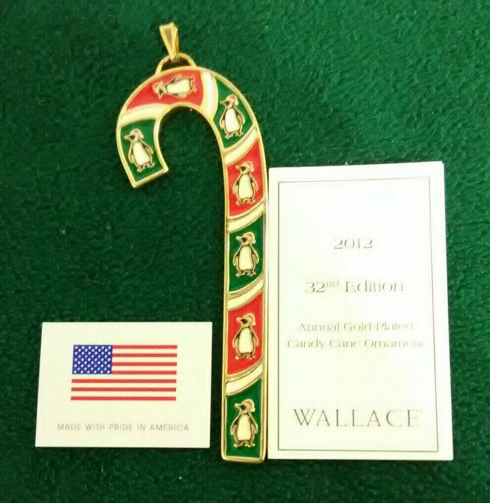 Wallace Ornament 2012 Penguins Candy Cane 32nd Edition Gold Plated  NIB  (*OW22) Gorące okazje