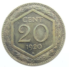 Regno d'Italia Vittorio Emanuele III 20 centesimi Esagono 1920 RARO SPL PERIZIA
