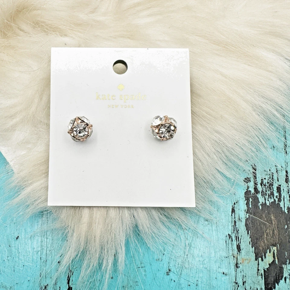 Nuevo Kate Spade Nueva York Cristal Dama Mermelada Oro Rosa Circonita Redonda Pendientes Foto 2 de 4