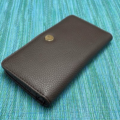 Anne Klein Brown Faux Leather Clutch Wallet ID Viewer Card Slots Bi-Fold Snaps