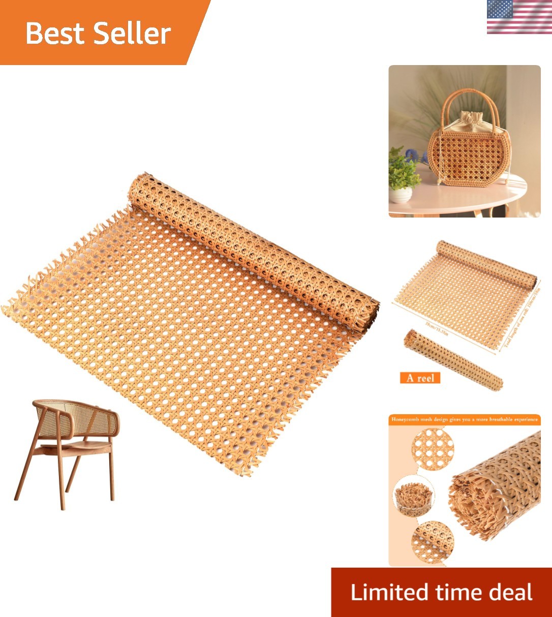 Cannage en rotin naturel 35x150cm de qualité supérieure pour ébénisterie