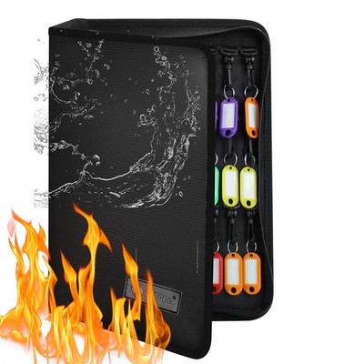 Zippered Key Case Organizer Fireproof Waterproof 60 Tags Portable Binder Safe