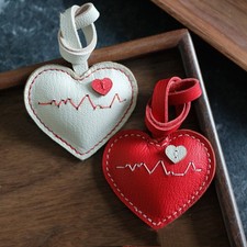 Genuine Leather Heart Bag Charm Keychain Car Key Fob Handmade Gift New