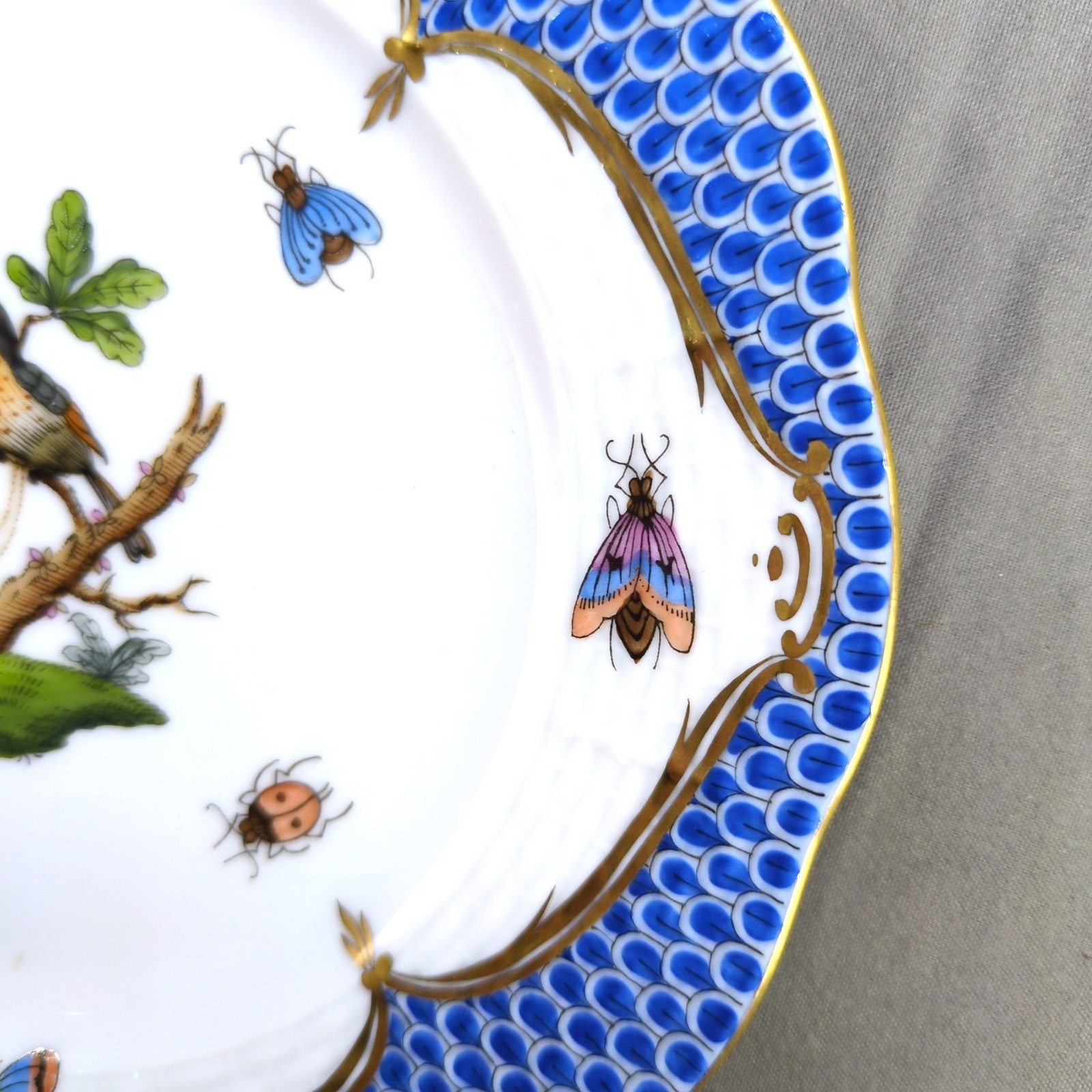 Herend Hand-Painted Blue Rothschild Bird Bread & Butter Plates – Set of 3 (6.5")