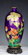 FINE SILVER WIRE JAPANESE MEIJI CLOISONNE TRANSLUCENT PURPLE VASE