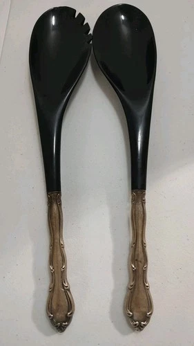 Towle FONTANA Sterling Silver Salad Serving Set with Black Nylon Bowl Ends 12"