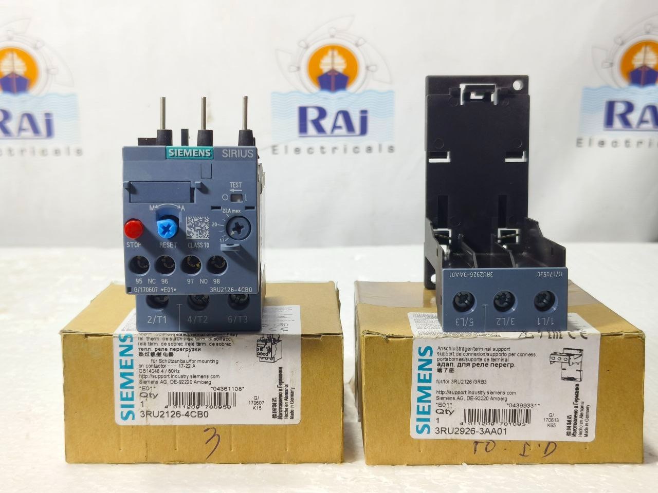 SIEMENS 3RU2126-4CB0 17-22A OVERLOAD RELAY WITH 3RU2926-3AA01 TERMINAL SUPPORT