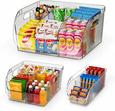 3 Pack Adjustable Dividers Storage Bins, Clear Pantry Organizers Boxes Set