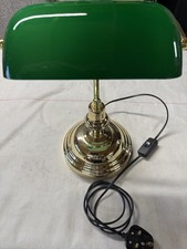 Bankers Desk Lamp Brass Style Green Glass Shade Fully Working