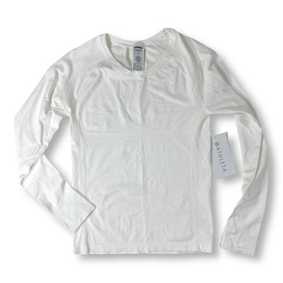 Athleta Momentum Flex Top White Seamless Long Sleeve Thumbhole Shirt Small NWT