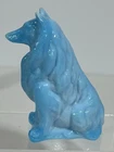 Vintage Mosser Glass Blue Milk Slag Collie Dog Art Figurine 3” Tall