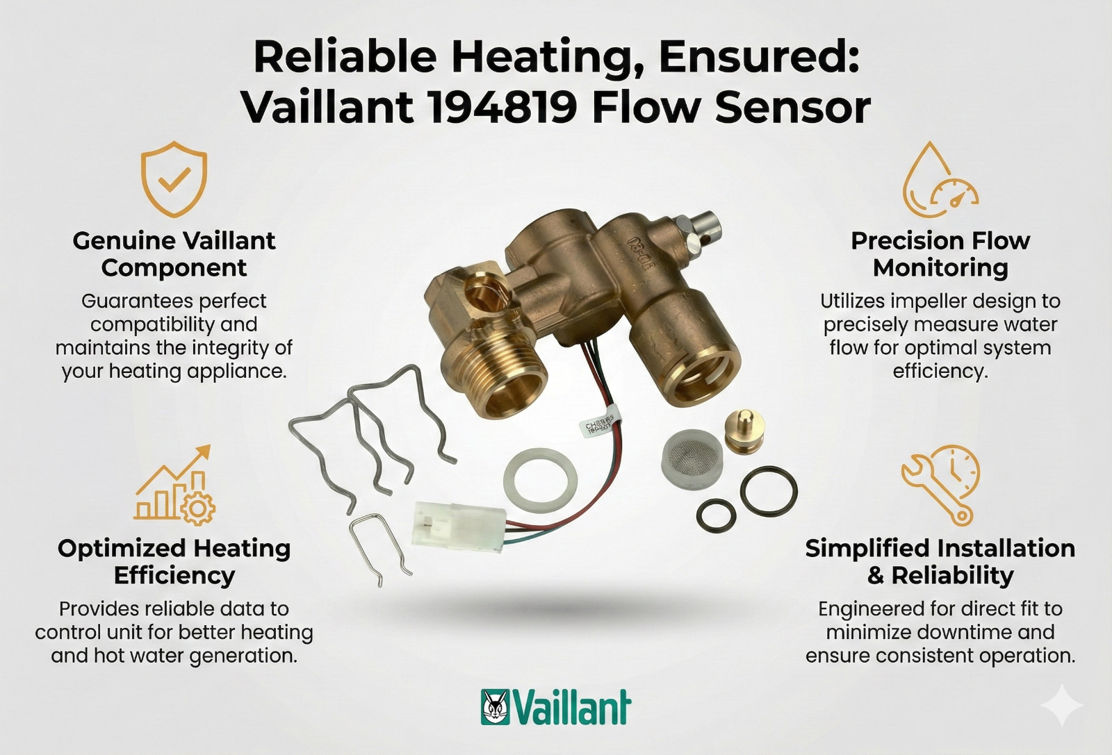 Vaillant 194819 Aqua-Sensor capteur de débit d'eau d'origine pour chaudière murale