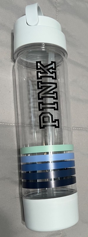 Victoria's Secret PINK Clear Campus Water Bottle w/ Stripes White Flip Top 24oz
