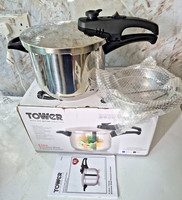 Tower T80244 Pressure Cooker 6L/22cm with Steamer Basket Stainless Steel -New