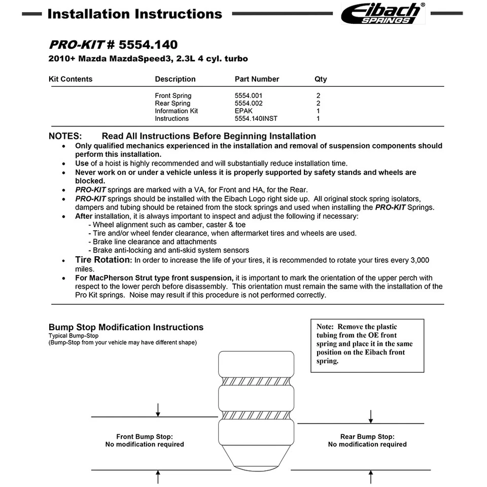 Eibach 5554.140 PRO-KIT Front and Rear Lowering Springs Kit for 2010-13 Mazda 3 - Image 2 of 4