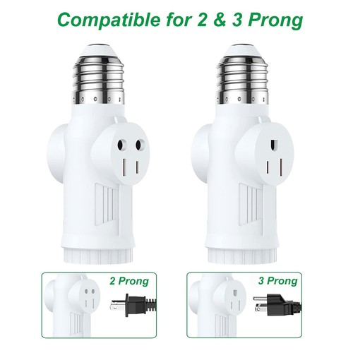3 Prong Light Bulb Outlet Socket Plug Adapter, Polarized White Light Bulb Soc... - Picture 2 of 8