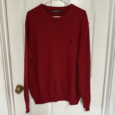 Nautica Men's XL 100 Cotton Crew Neck Long Sleeve Red Pullover Sweater