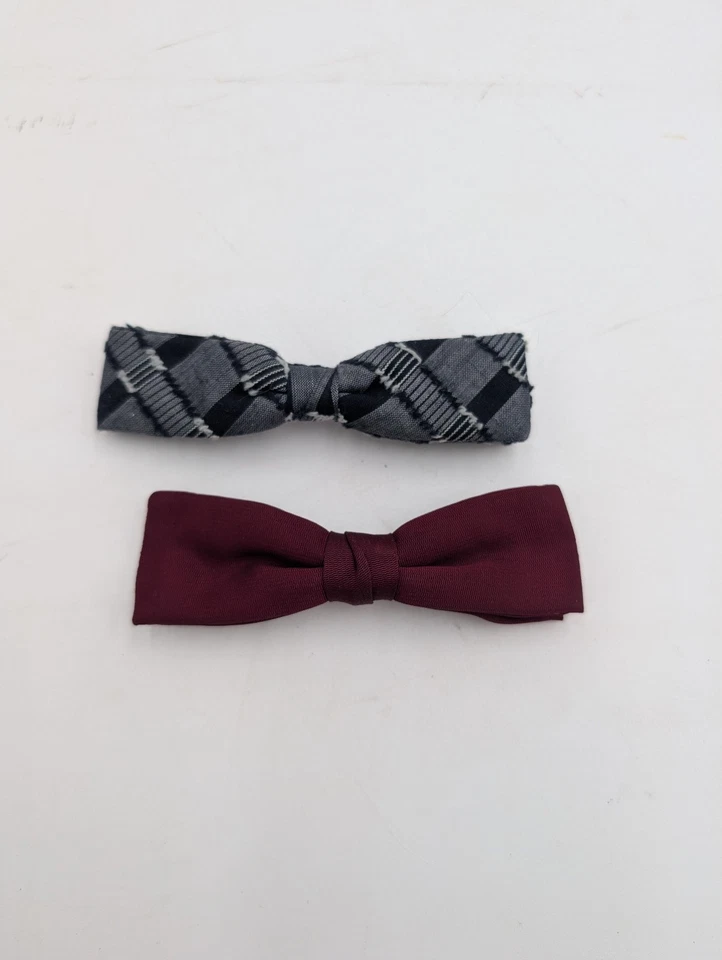 Vintage Bowtie Set Of 2 Clip On Skinny Bowties Gray Maroon Beau Clip - Image 2 of 4