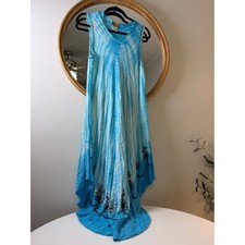 Ingear Blue Tie-Dye Asymmetrical Maxi Dress with Black Floral Embroidery