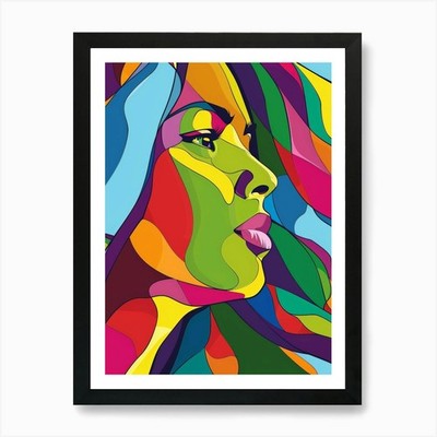 Buntes Portrait einer Frau Kunst Pr gerahmtes Wandbild Poster Leinwanddruck Bild
