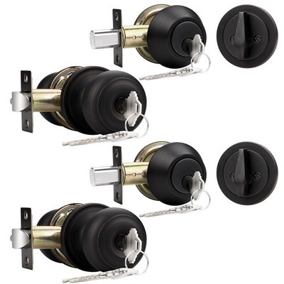 Probrico Keyed Alike Entry Door Knob and Single Cylinder Deadbolt Lockset, Oil