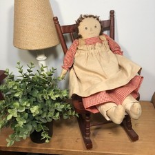 vtg RAGGEDY ANN Doll Tea Dyed Fabric 14" Hand Made Folk Art Small Folk