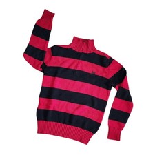 Chaps Boys Striped 1/4 Zip Collared Pullover Sweater Size 10/12 Cotton Preppy.