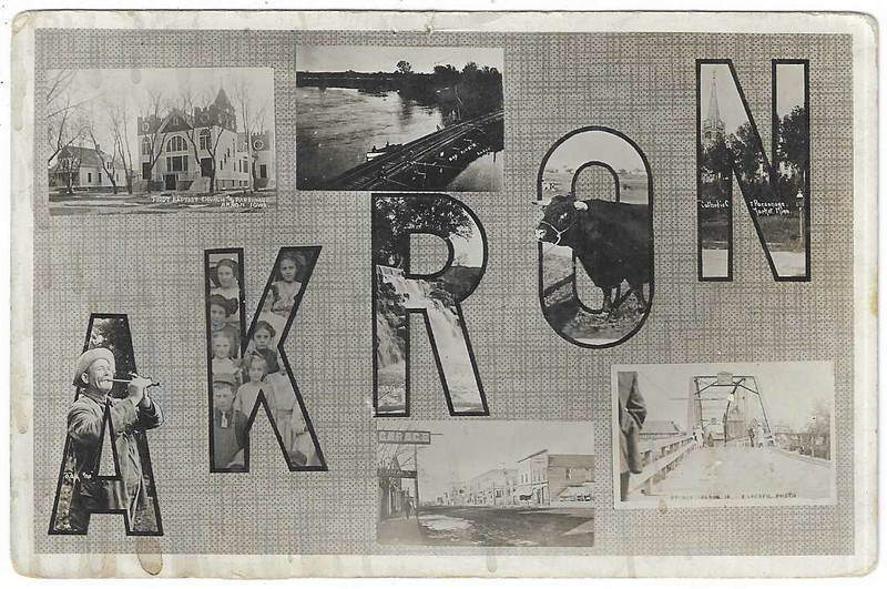 Akron IA Iowa RPPC Postcard Multi View Main Street Bridge Church etc
