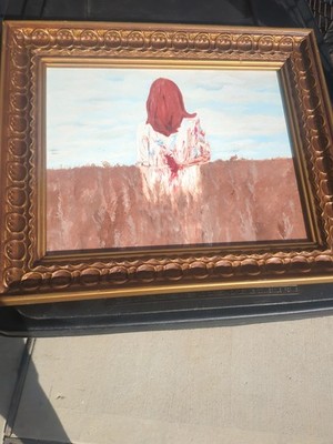 Framed Gothic Horror Art Print Woman In Field Gold Ornate Frame Wall Decor