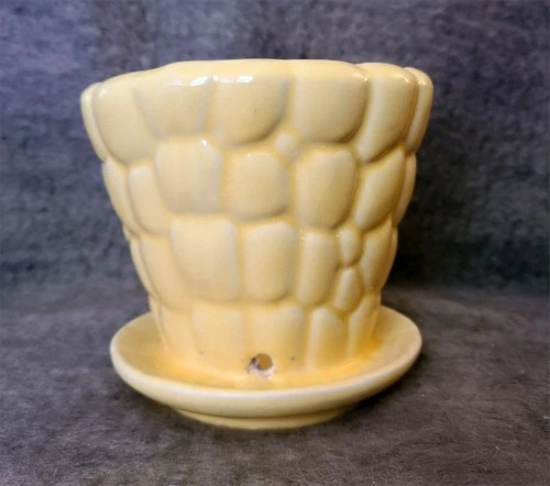 Vintage Yellow McCoy Pebble Design Planter with Attached Saucer