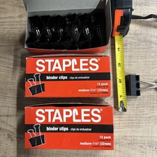 Lot Of 3 Boxes STAPLES MEDIUM BINDER CLIPS BLACK METAL 12 PACK 1-1/4" MED SIZE