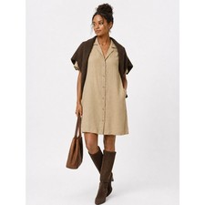 Everlane 100% Linen Shirt Dress Size 2X Tan Button Front Collared Pockets