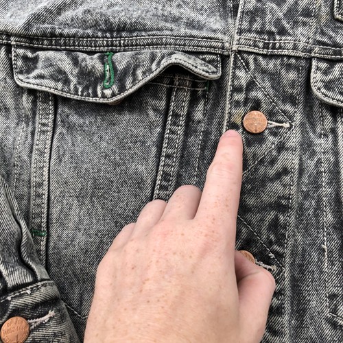 Vintage Code Bleu Jacket Mens Medium Black Acid Wash Denim Corduroy Collar 90s - Picture 6 of 13