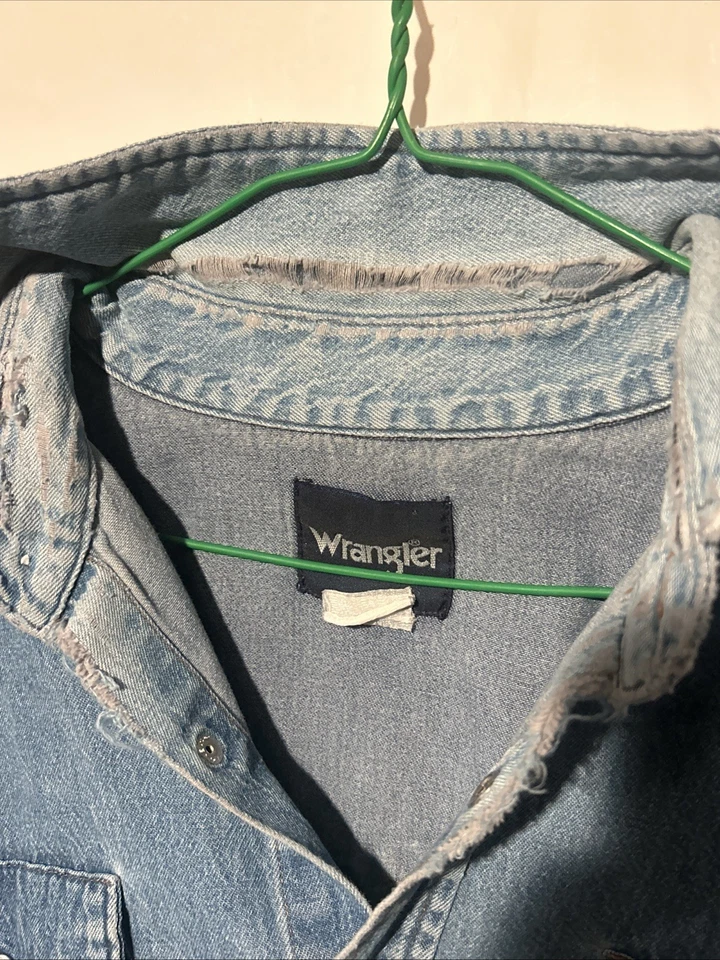 Vtg Distressed Denim Western Pearl Snap Denim Shirt Long Sleeve Grunge - Image 4 of 4