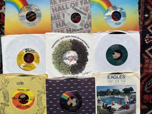 LOT OF 9 DIFFERENT CHRISTMAS 45 Record Lot~BING EAGLES SPRINGSTEEN ELMO PATSY