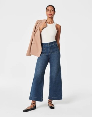 SPANX Shape Everywear Cropped Wide Leg Patch Pocket Jeans Size Medium Casual