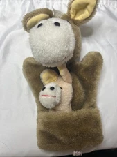 Vtg California Stuffed Toys Hand Puppet Donkey & Baby Brown 10"