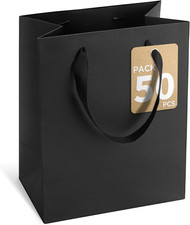 Black Gift Bags with Handles, 8X5X10 Inch Sturdy Kraft Paper Gift Bags 50 Pcs, B