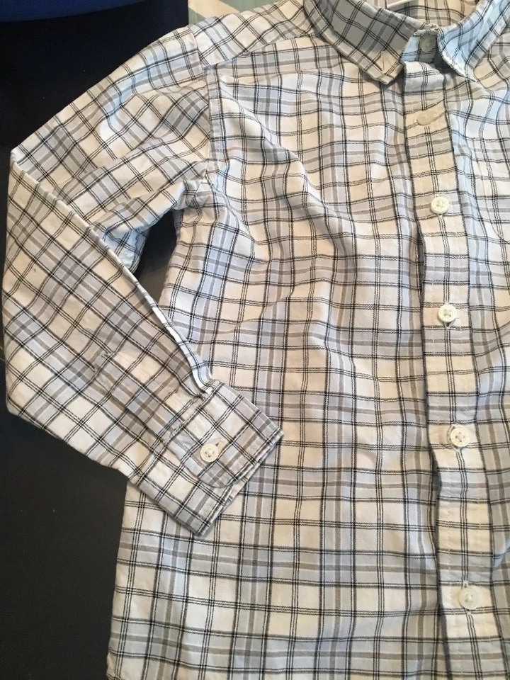 Рубашка JANIE AND JACK для мальчиков размер 6 белая синяя клетчатая на пуговицах спереди б/у в отличном состоянии - Изображение 2 из 4