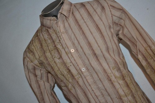 34698 Buckle BKE Dress Shirt Slim Fit Maroon Tan Striped Cotton Size XL Mens - Picture 2 of 7