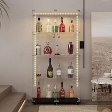 4-Shelf Glass Display Cabinet w/LED Lights Strip Lock,Curio Cabinet Display Case
