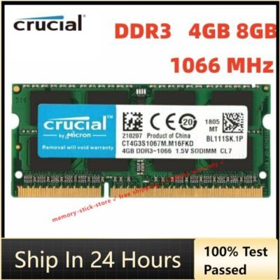 CRUCIAL DDR3 4GB 8GB 1066 MHz PC3-8500 Laptop SODIMM 204-Pin Memory RAM 8G  4G - Main Image