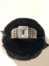 Vintage Sterling Silver Light Blue Topaz Rectangular Ring Sz 7.5