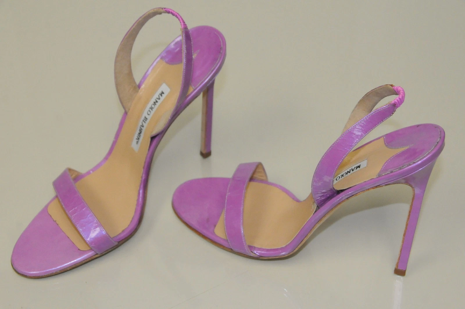 MBT Nuove scarpe sandali Manolo Blahnik viola in pelle verniciata cinturini tacco BB 40 40 5