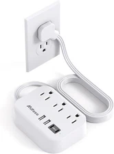 USB Power Strip, Extension Cord with USB Port, Flat Plug Power Strip, Ultra Flat