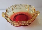 Vintage Jeanette Glass Amberina Candy Dish Red Yellow w Handles