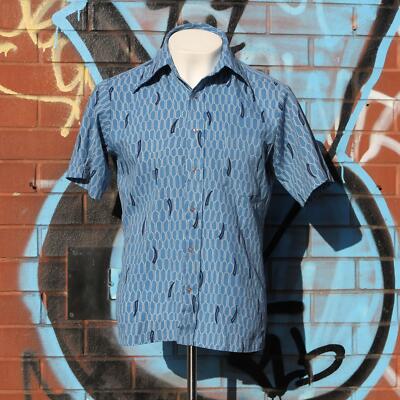 SEARS Kings Road 1970er S/S SHIRT Dolchkragen blau/weiß Größe Medium 945 B
