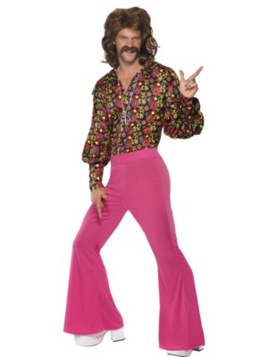 60's-70's Ken Style Pink Multi Peace Sign Groovy Shirt Bell Bottom  Costume Set